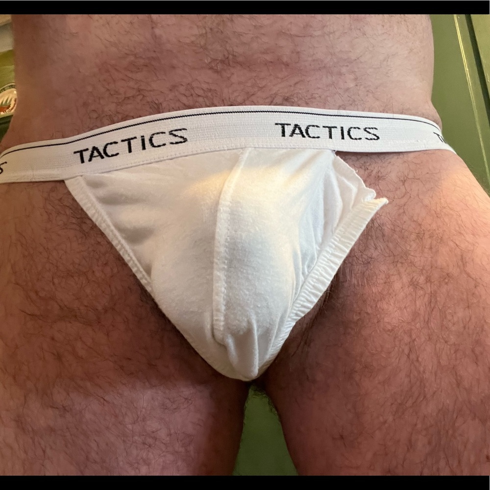 Abused vintage Tactics Undergear Y back jock/thong in white - Size L